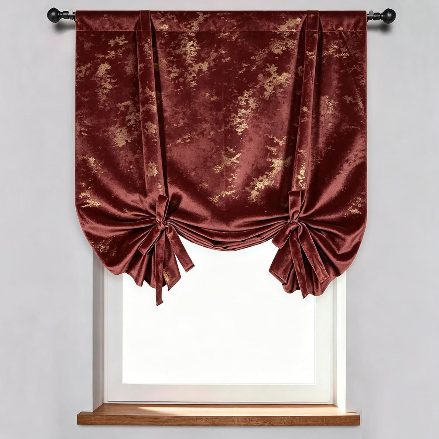 Luxurious Red and Gold Velvet Textured Decorative Balloon Shade Curtains