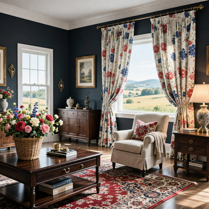 King Flowers and Crane Curtains Red Blue Bloom Drapes for Bedroom/Living Room