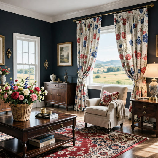 King Flowers and Crane Curtains Red Blue Bloom Drapes for Bedroom/Living Room