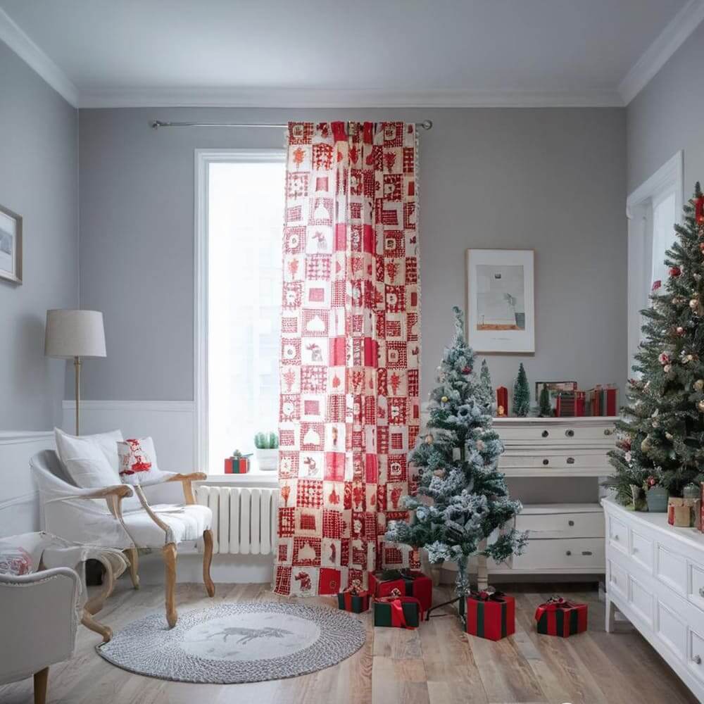 Red checkered christmas curtains for living room rod pocket window drapes