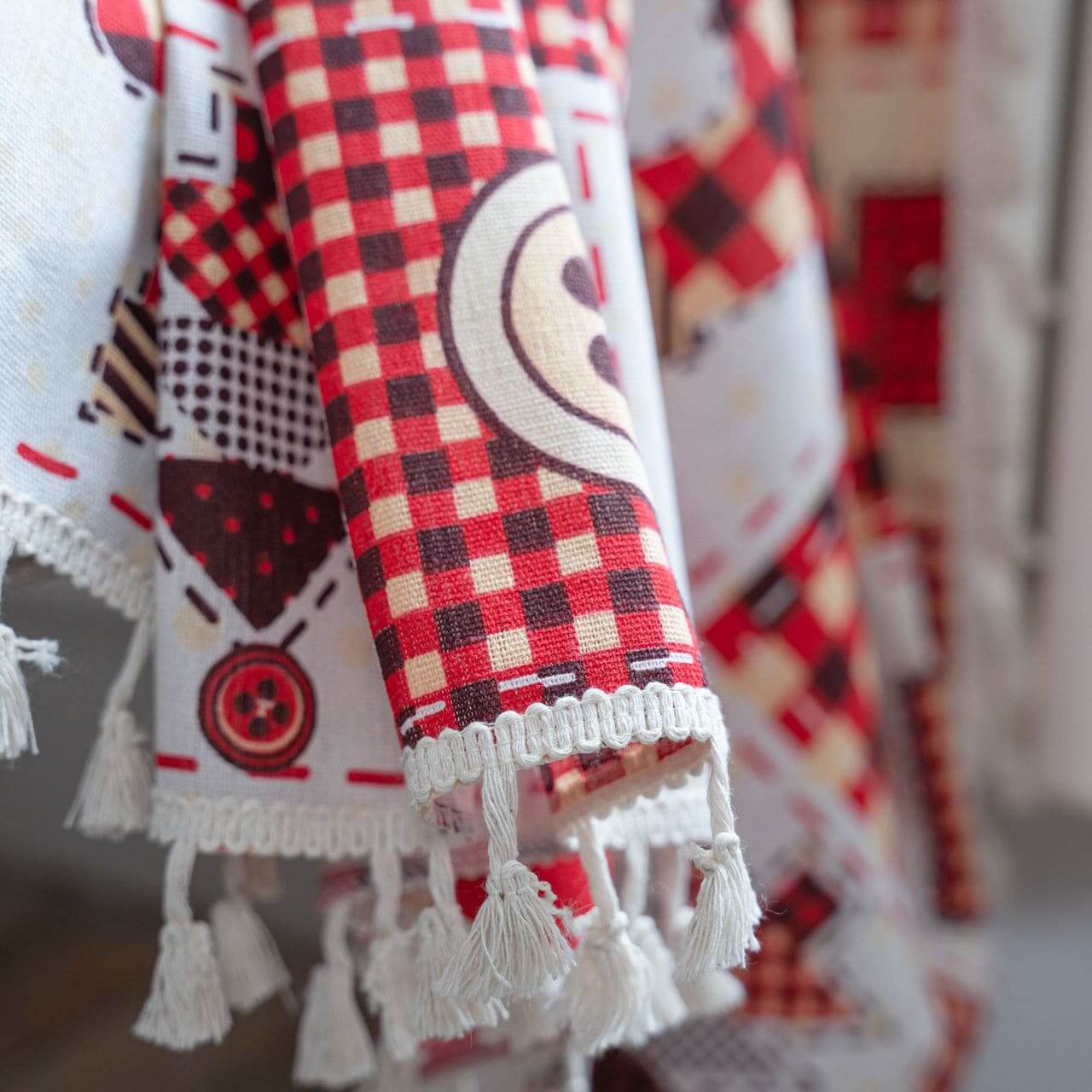 Red christmas holiday curtains xmas farmhouse patchwork curtain panels