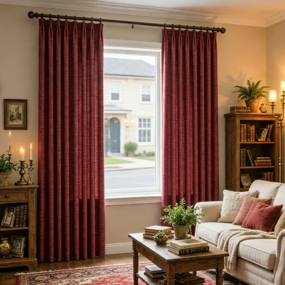 Red Rough Grainy Texture Curtains Solid Drapes