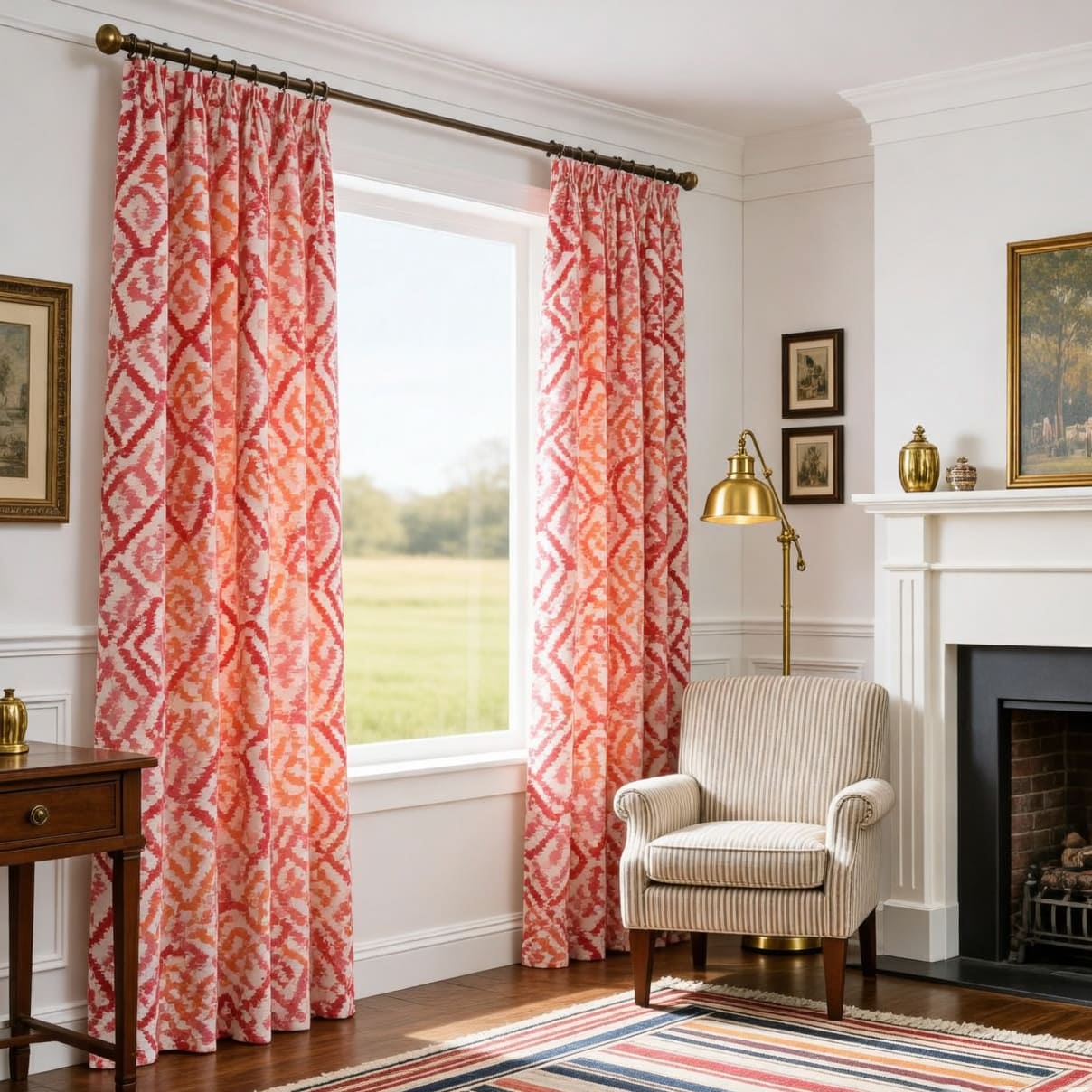 Red Pink Orange Curtains Geometry Drapes 2 Panel Bright Warm Decro Curtains