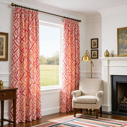 Red Pink Orange Curtains Geometry Drapes 2 Panel Bright Warm Decro Curtains