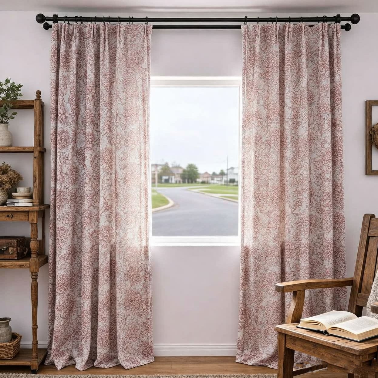 Red Line Art Peony Curtains Art Line Drawing Flower Window Drapes