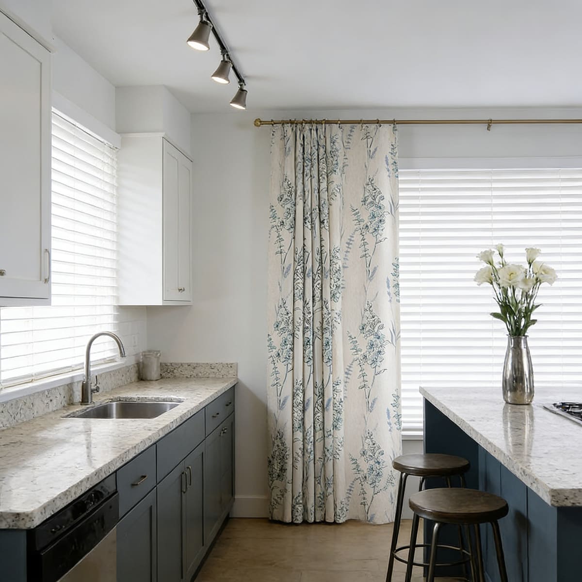 Teal Blue Sage Curtains Natural Linen Blend Drapes