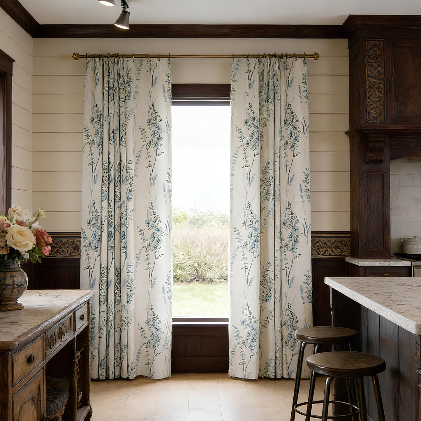 Teal Blue Sage Curtains Natural Linen Blend Drapes