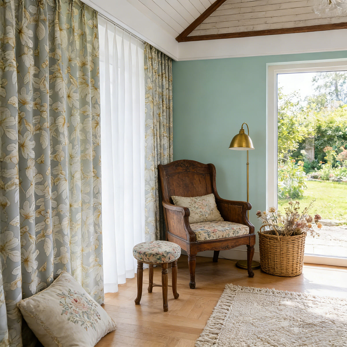 Stone Blue Fig Leaf Curtains Art Painting Living Room Darkening Drapes