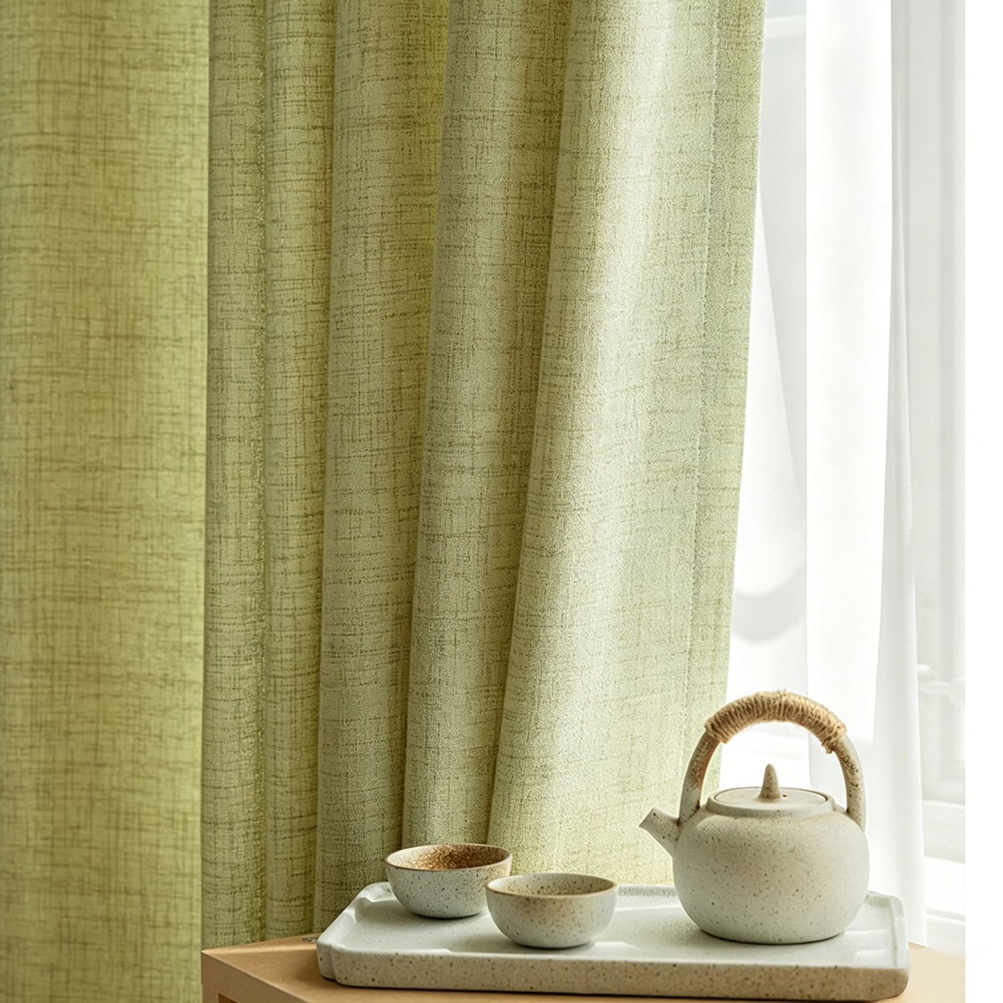 Fresh Natural Lime Green Light Filtering Sheer Curtains Panels