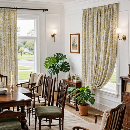 Warm Yellow Cream Fig and Foliage Curtains Art Painting Custom Drapes