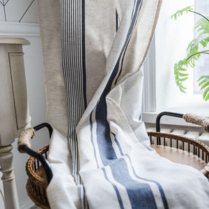 Blue Stripe Curtains Natrual Linen Drapes