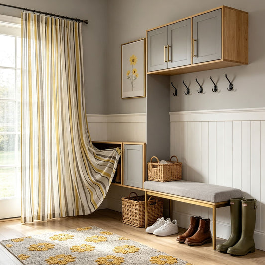 Yellow Gray Striped Sheer Curtains for Bedroom/Living Room 2 Panels