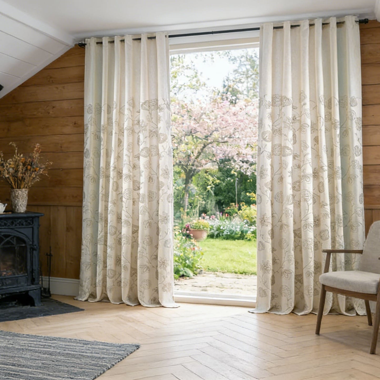 Natural Linen Rope Embroidery Flower Unique Curtains Drapes