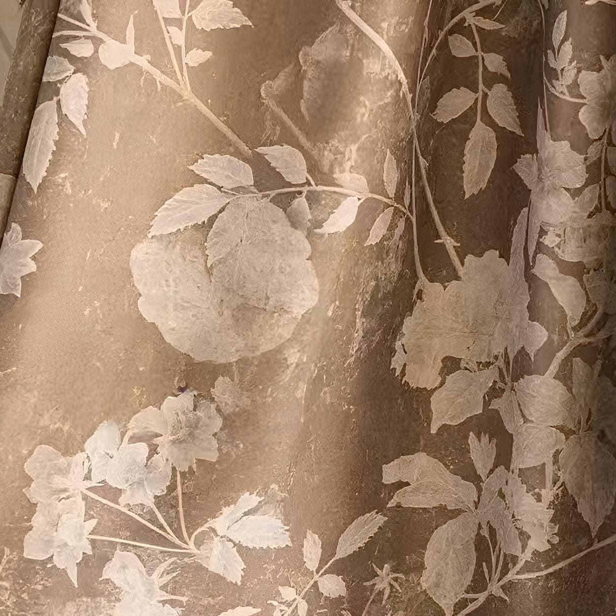 Warm Taupe French Country Antique Floral Curtain Panels