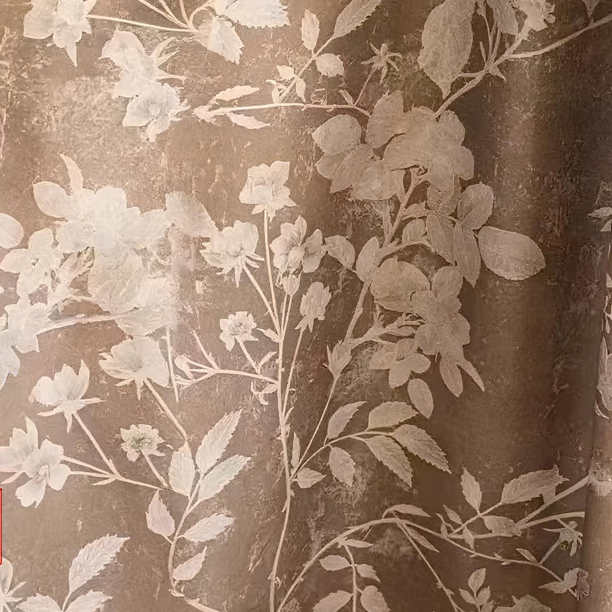 Warm Taupe French Country Antique Floral Curtain Panels