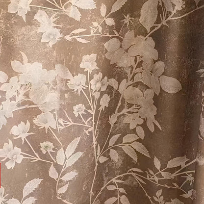 Warm Taupe French Country Antique Floral Curtain Panels