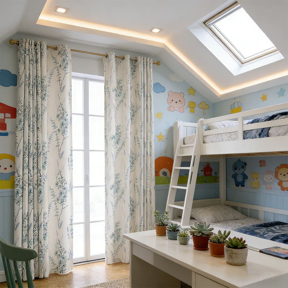 Teal Blue Sage Curtains Natural Linen Blend Drapes