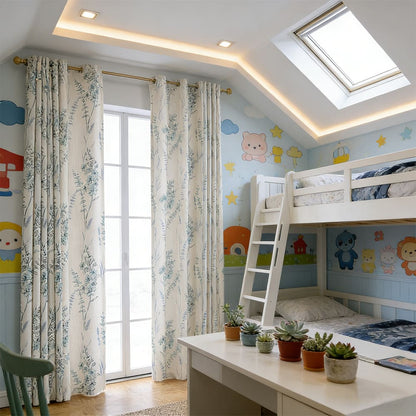 Teal Blue Sage Curtains Natural Linen Blend Drapes