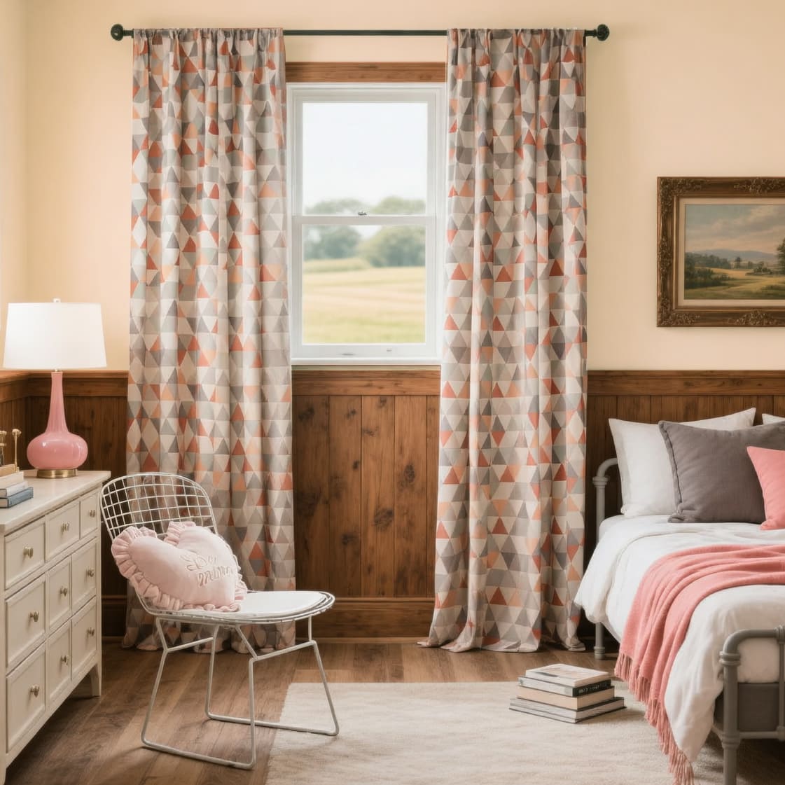 Gray Orange Triangle Chime Curtains Warm Geometry Drapes