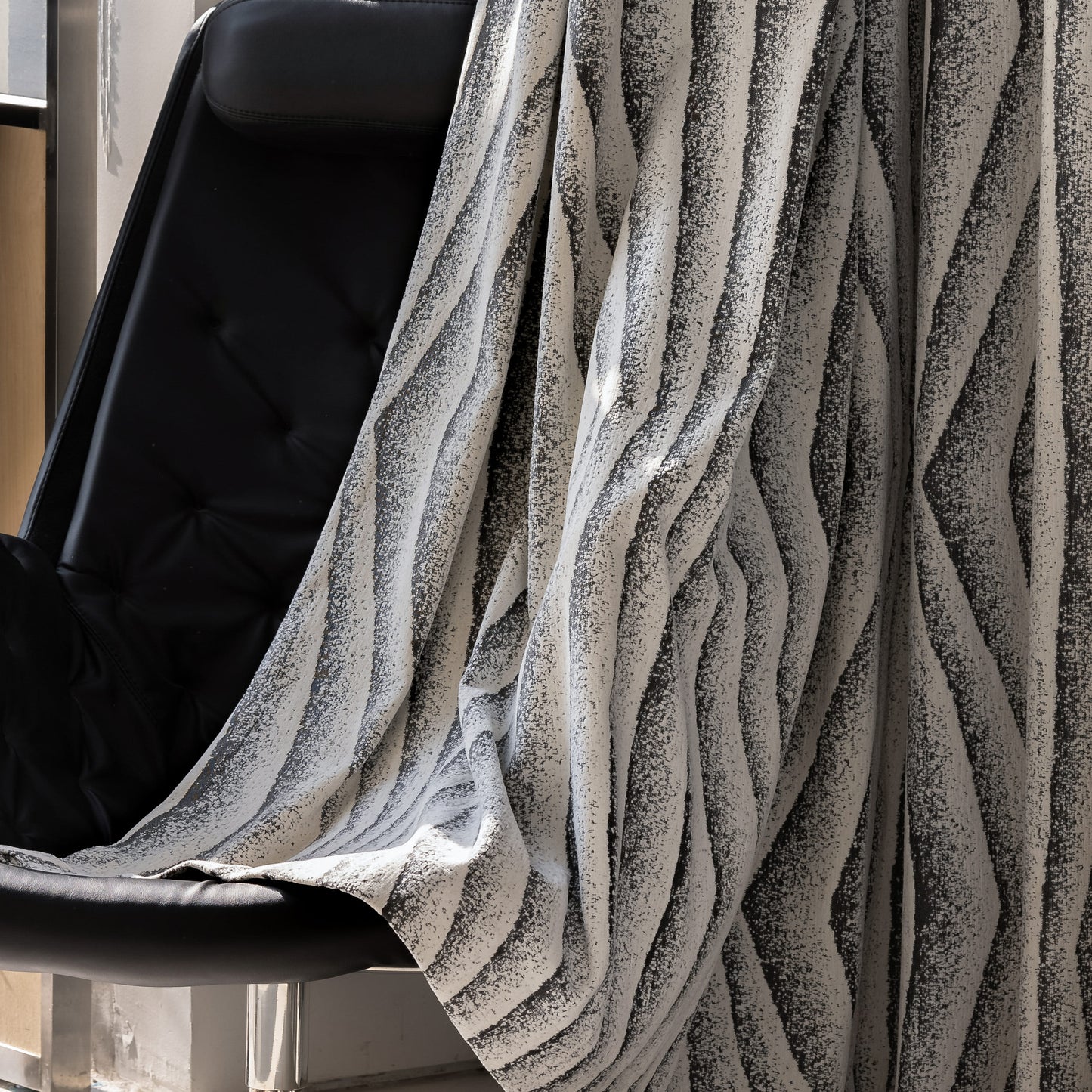 Luxe Beige Grey Speckled Wavy Chenille Jacquard Curtains