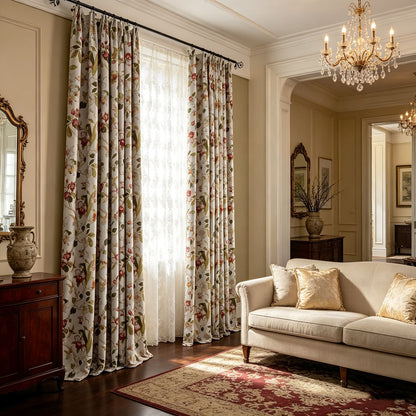 Red Flower Blackout Curtains Birds Drapes for Bedroom 1 Set of 2 Panels