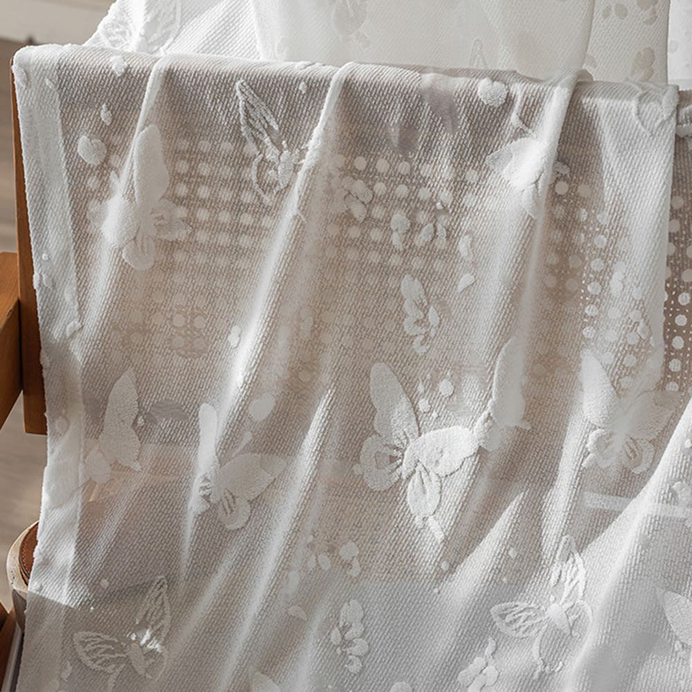 3D Relief Butterfly Ethereal White Sheer Curtains Pinch Pleat Voiles