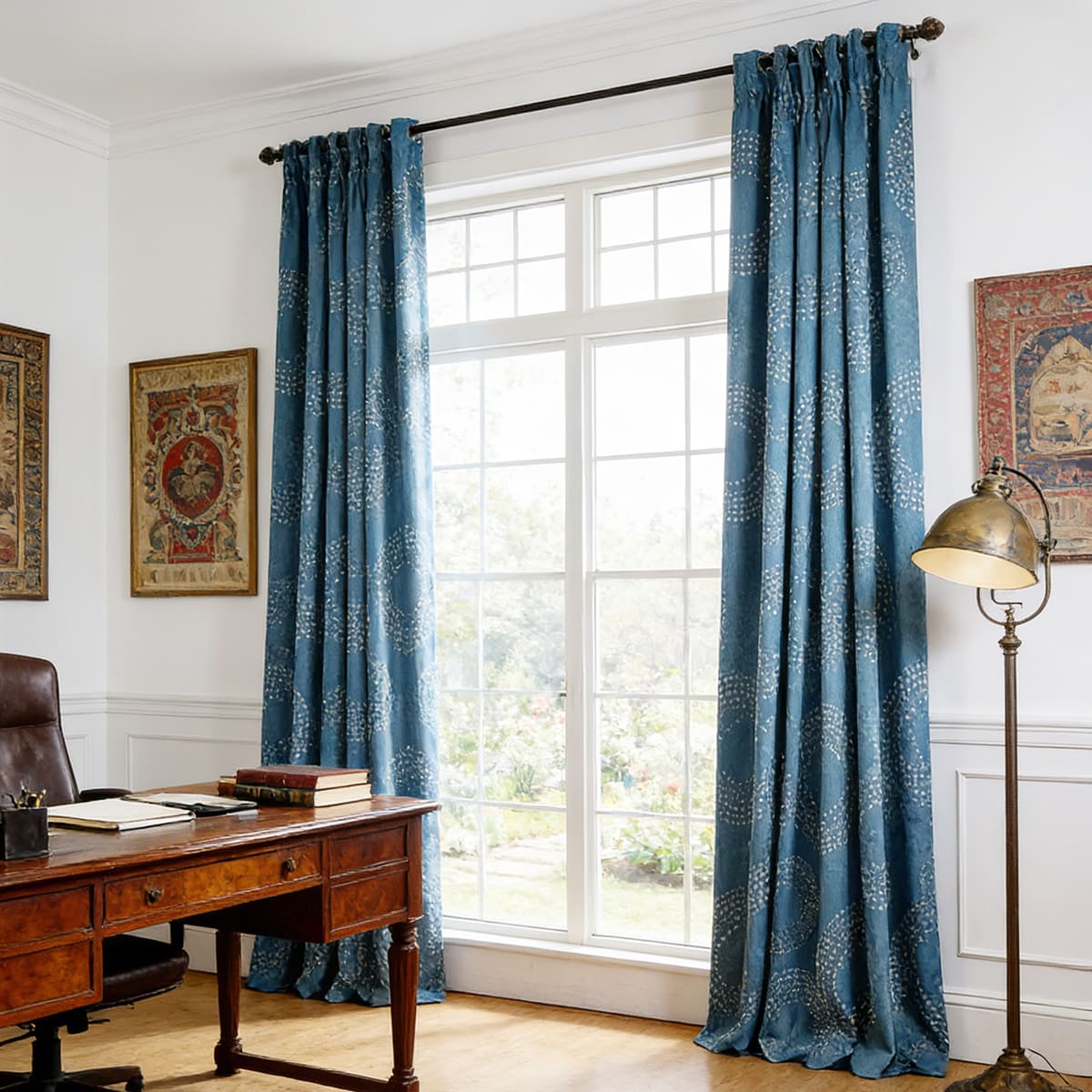 Silent Night Sparkle Drapes Teal Blue Geometric Curtains