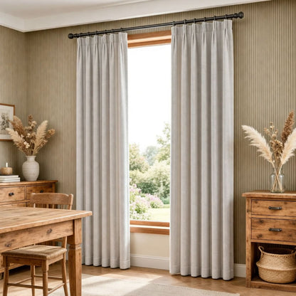 Cream White Chenille Jacquard Herring Bone Curtains Polyline Drapes
