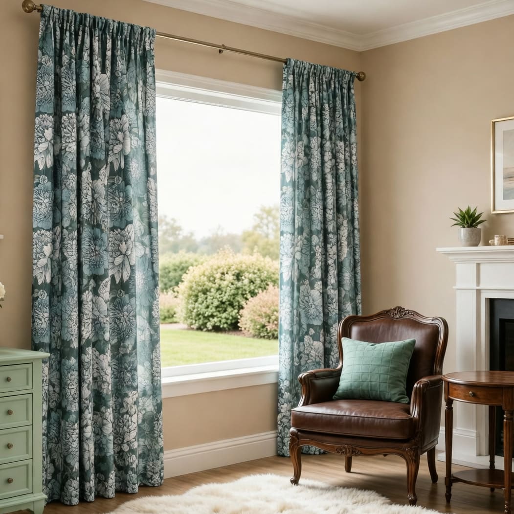 Turquoise Curtains Peony Flowers Curtains Pinch Pleat Drapes