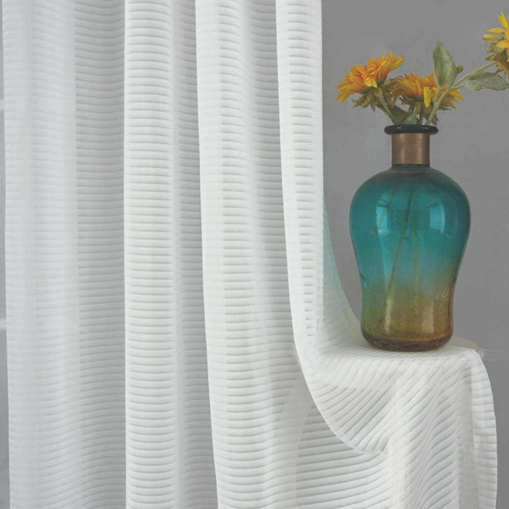 Ivory White Horizontal Striped Voile Balloon Shade Sheer Curtains