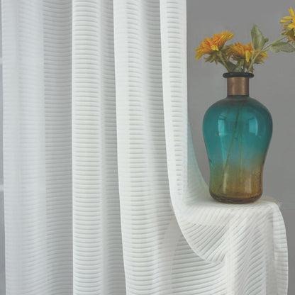 Ivory White Horizontal Striped Voile Balloon Shade Sheer Curtains
