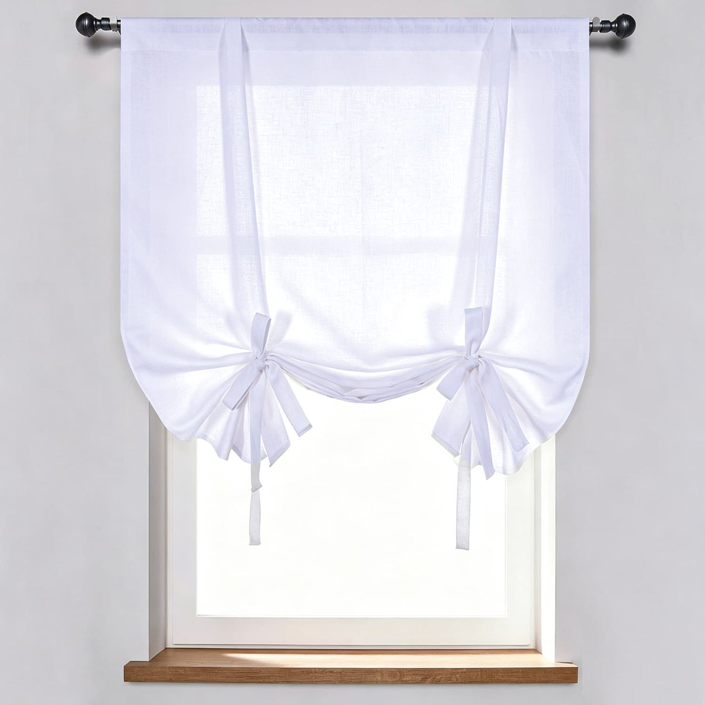 Pure White Natural Plain Linen Balloon Shade Curtains and Drapes