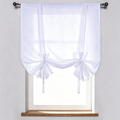 Pure White Natural Plain Linen Balloon Shade Curtains and Drapes