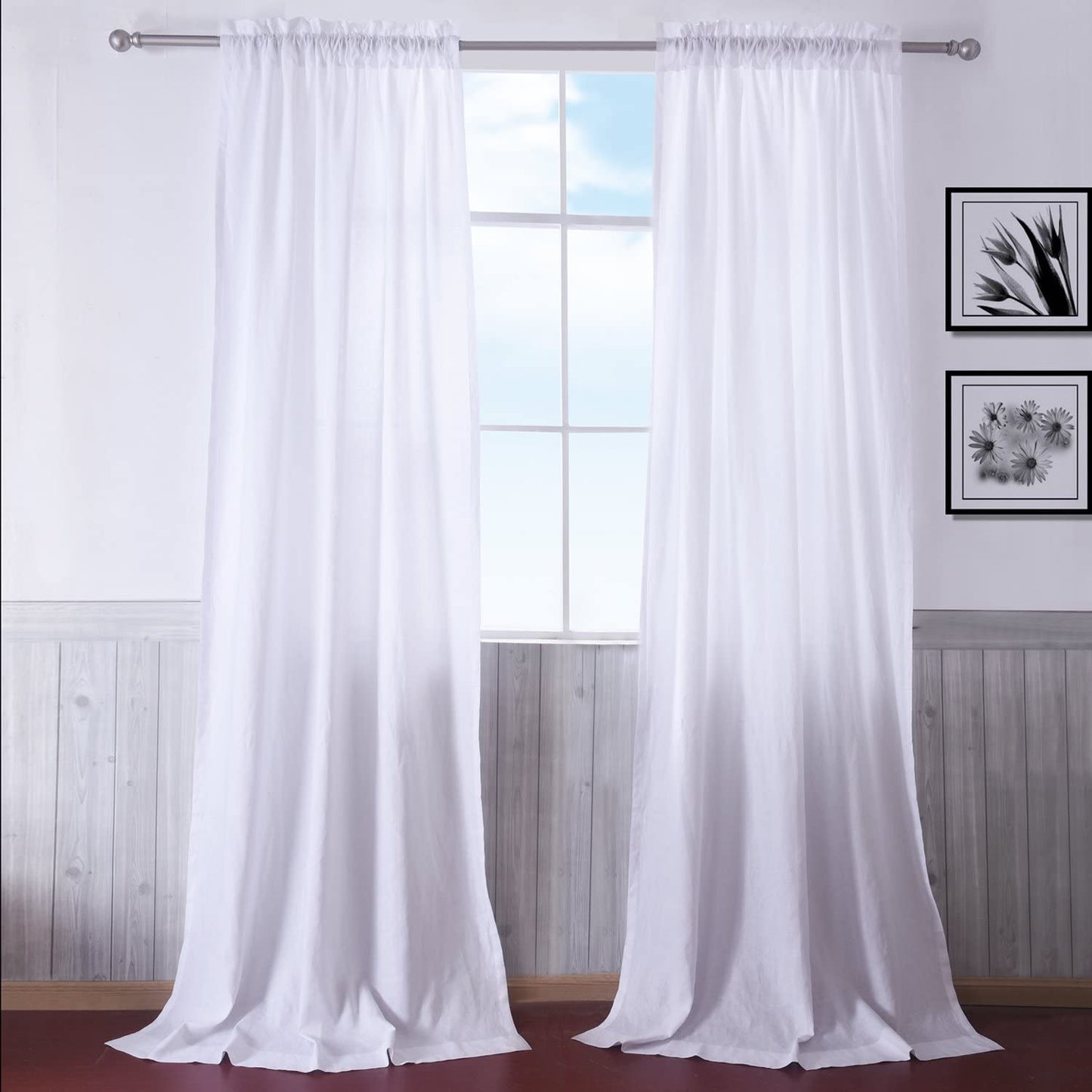 white linen rod pocket curtains white window drapes