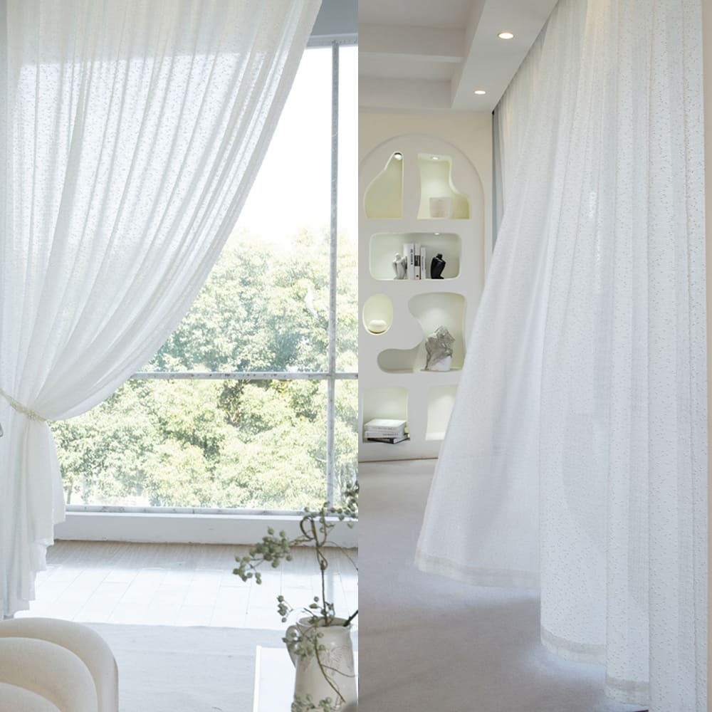 French Chanle Style Graceful Sheer Curtains Mint Green/Light Brown/White