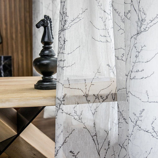 White sheer curtains for living room branch print sheer curtain panels