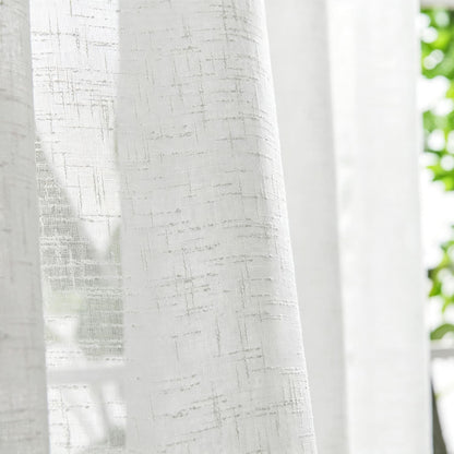Airy White Textured Cross‑Hatch Sheer Voile Curtains Minimalist Transitional Decor