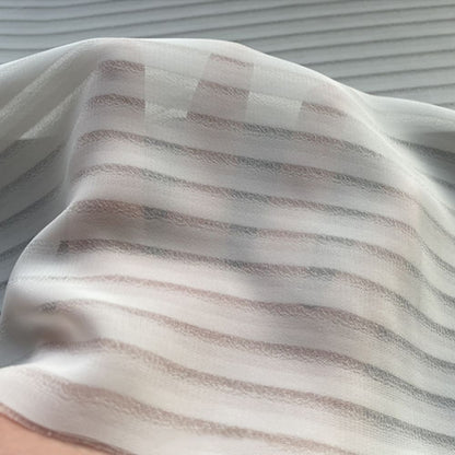 Ivory White Horizontal Striped Voile Balloon Shade Sheer Curtains