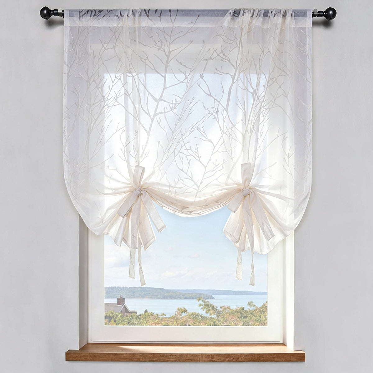 Branch Tree White Balloon Shade Sheer Curtains