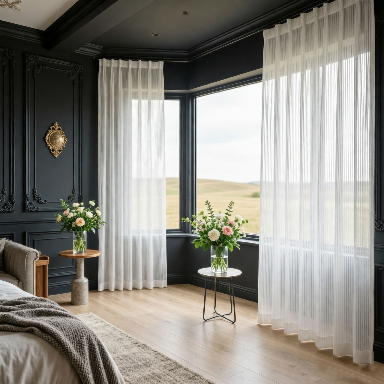 Organ White Vertical Striped Blinds Sheer Curtains