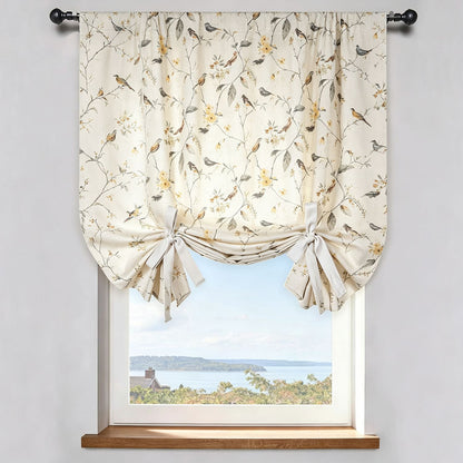 Rideaux floraux oiseaux gris jaune blanc, rideaux occultants pour salon