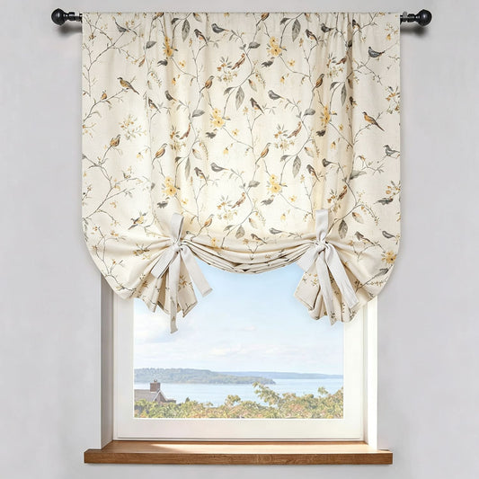 White Yellow Gray Birds Floral Balloon Shade Curtains Drapes