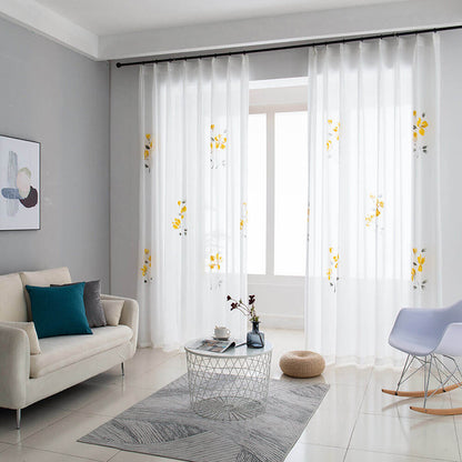 Yellow flower white sheer curtains for living room elegant window sheers