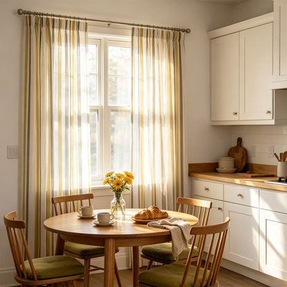 Yellow Gray Striped Sheer Curtains for Bedroom/Living Room 2 Panels
