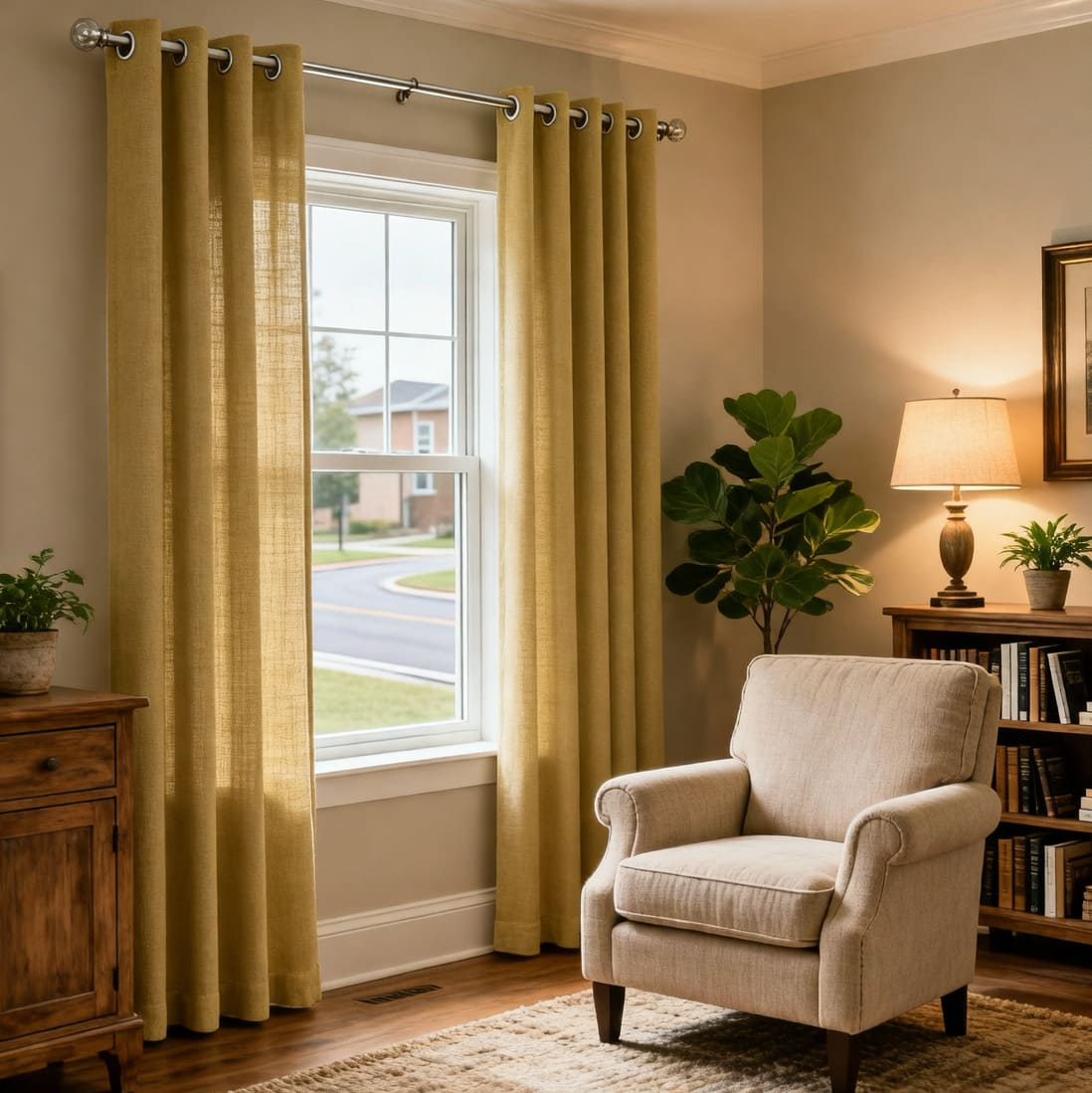 Solid Ginger Yellow Curtains Grommet Top Drapes for Bedroom Set of 2 Panels