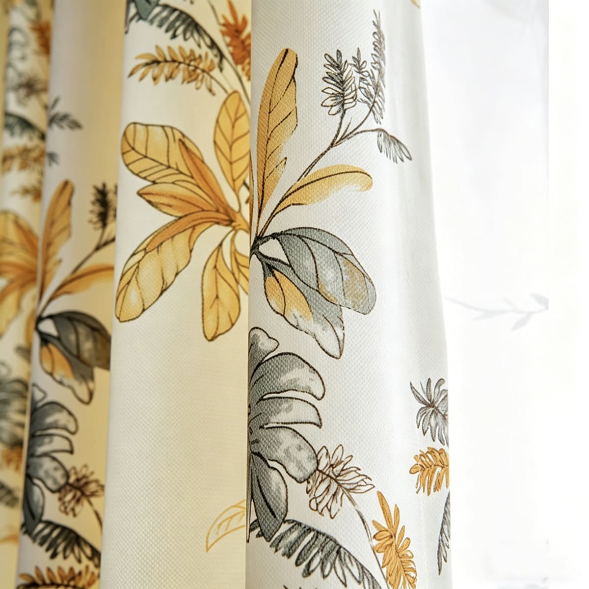 Contemporary Cream Tropical Leaf Print Curtains