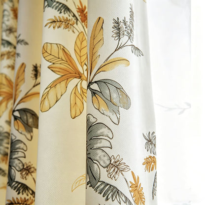Contemporary Cream Tropical Leaf Print Curtains