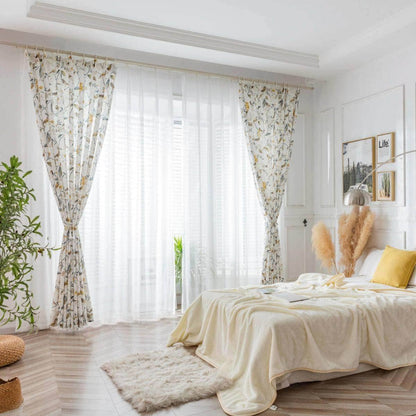 The Yellow Oriole on The Branch White Curtains Drapes