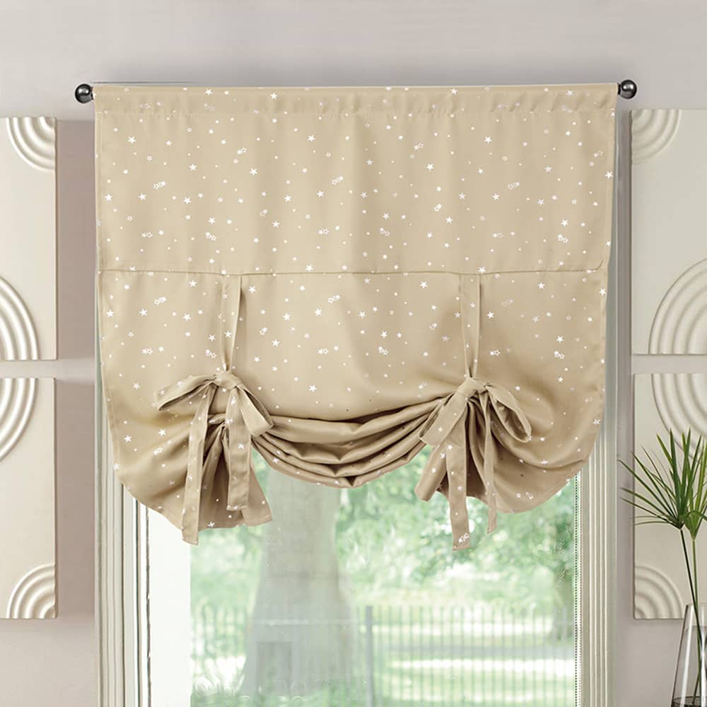Tie Up Adjustable Balloon Curtain Shade Silver Stars Beige Drapes For –  Anady Top