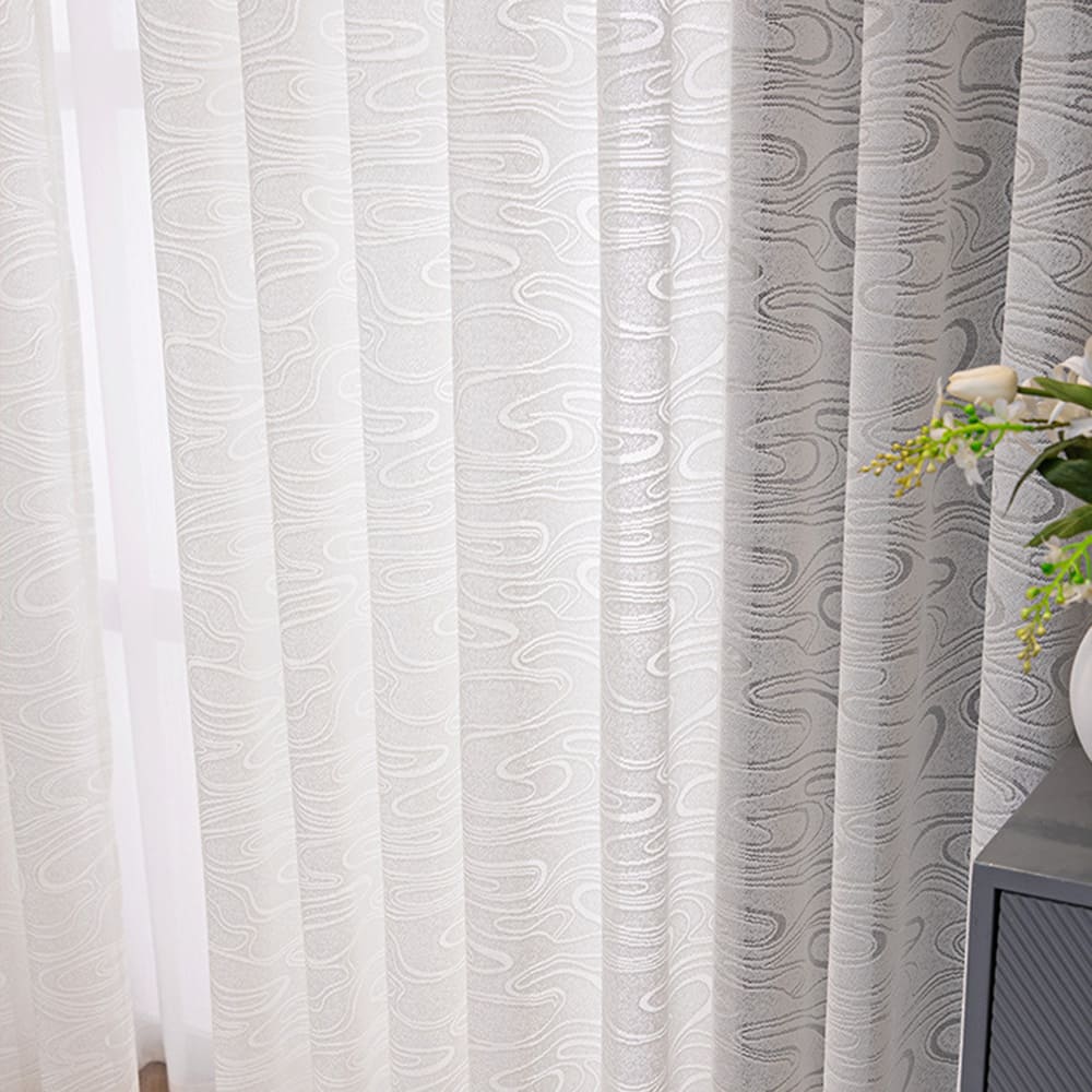 Beige Flowing Cloud Pattern Sheer Curtains Art Voile